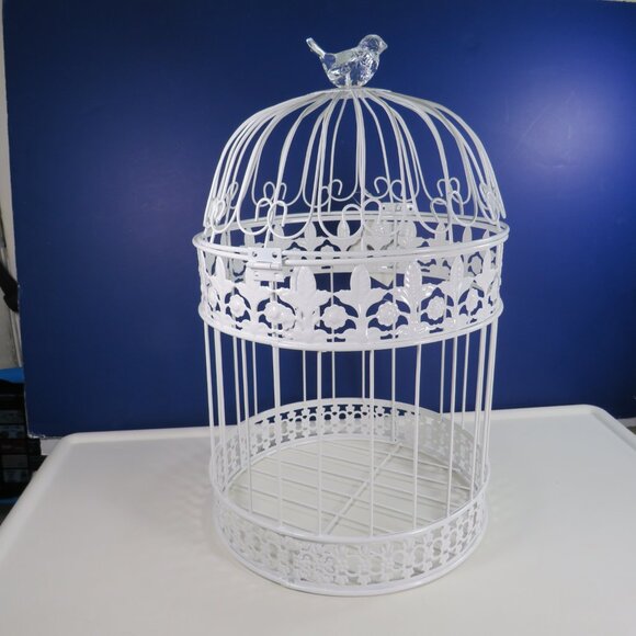White Metal "Birdcage" with "crystal" bird on top (for florals NOT birds) - Picture 1 of 12